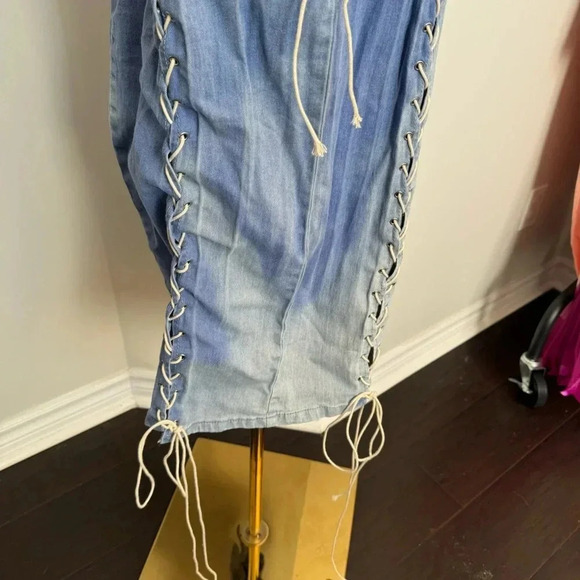 Y2K Denim 90s Lace-Up Dress ombré wash L/XL western coastal cowgirl - Picture 5 of 8